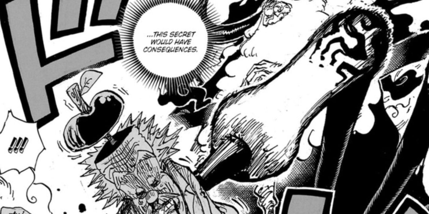 Saint Jaygarcia Saturn impales Dr. Vegapunk with his Spider leg in the One Piece manga