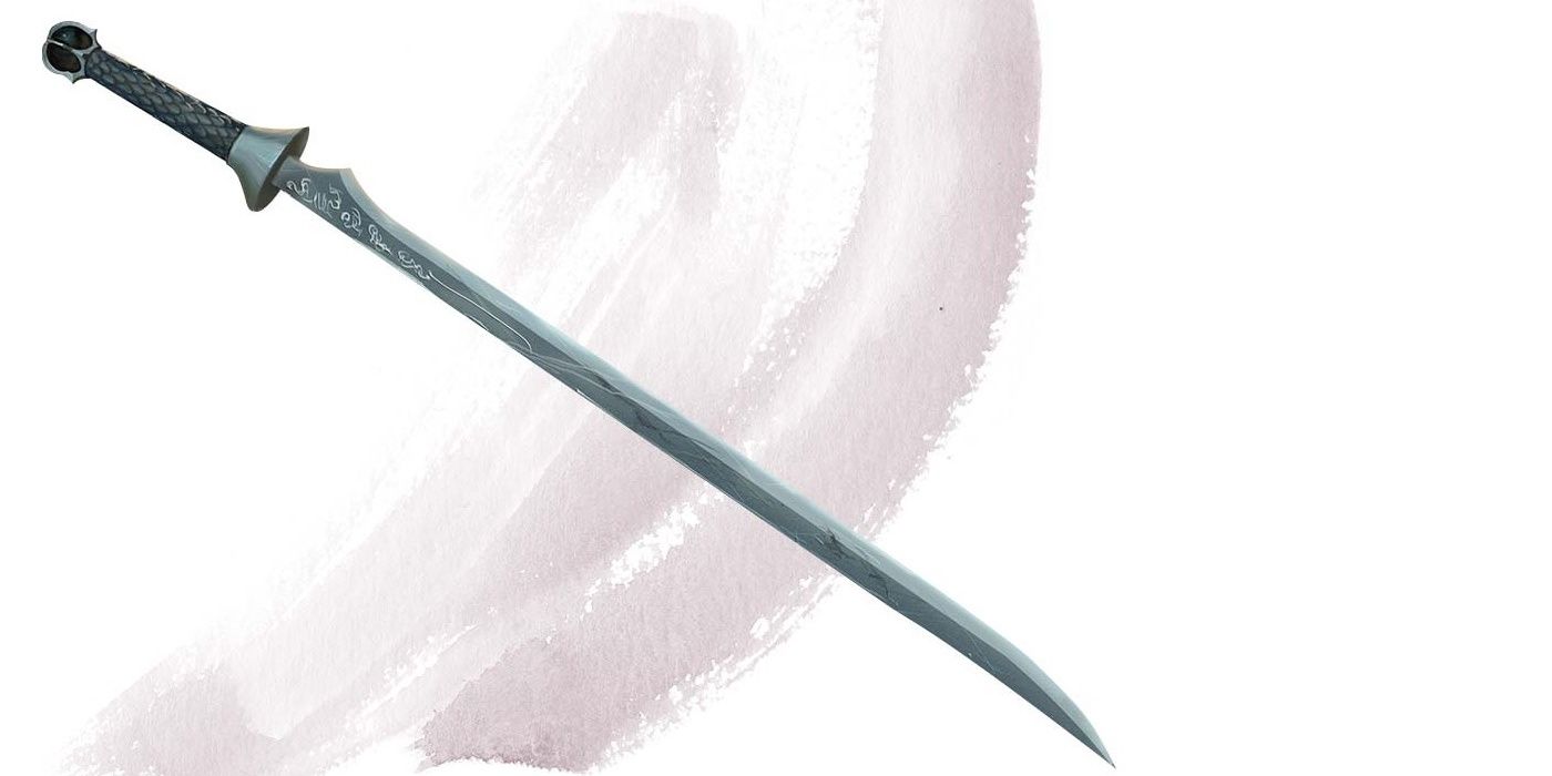 A closeup shows the Moonblade Magic Sword in Dungeons and Dragons