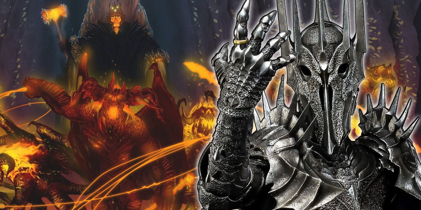 Sauron from Lord of the Rings with Balrogs fighting in the War of the Powers