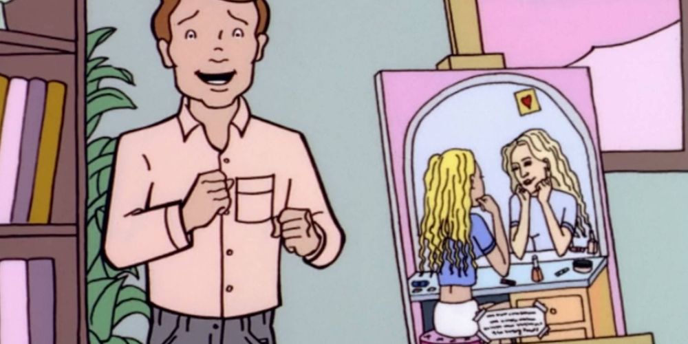 Sr. O'Neill ao lado da arte do pôster de Jane e Daria em Daria da MTV