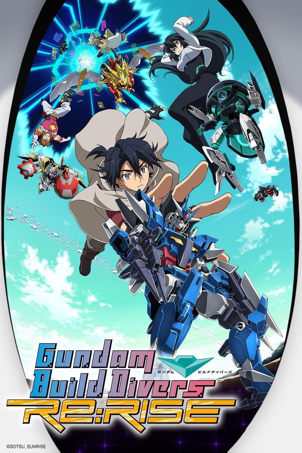 Characters falling from the sky in Mobile Suit Gundam Build Divers Re:Rise