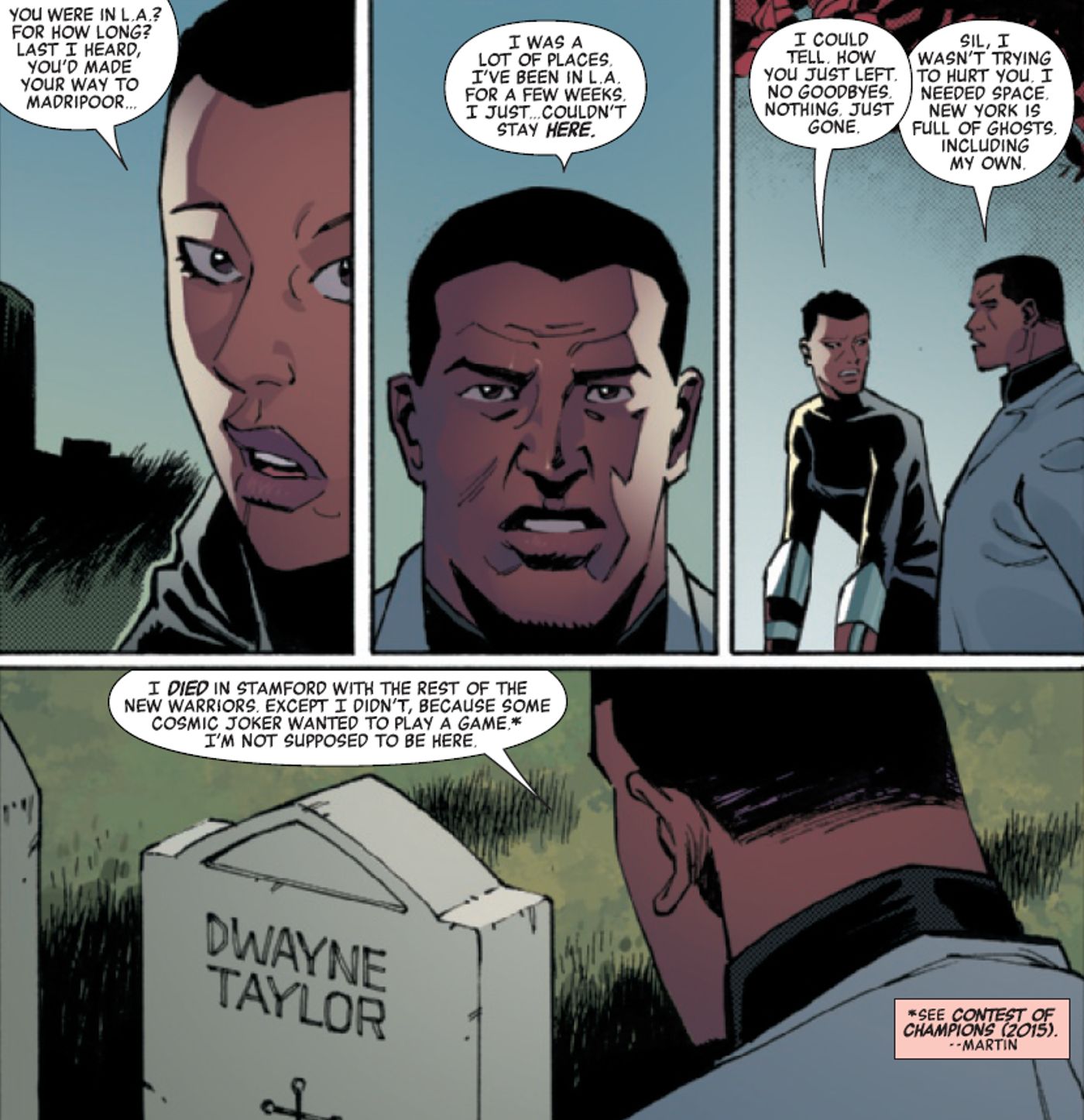 Dwayne Taylor olhando para seu próprio túmulo e relembrando como ele deveria ter falecido
