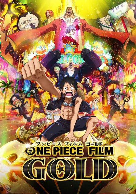 One Piece Film Gold anime movie poster with Luffy punching forward