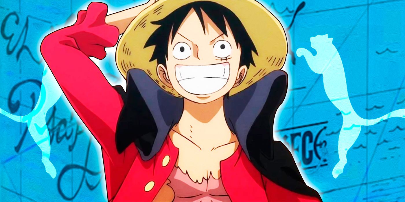 One Piece's Luffy from the anime and the official Puma collaboration shoe box
