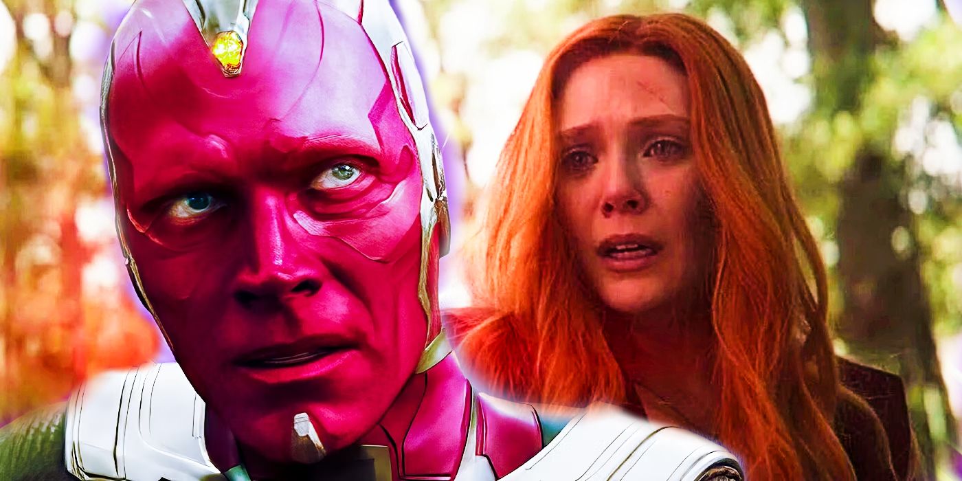 Paul Bettany and Elizabeth Olsen as Vision and Wanda in Avengers: Infinity War