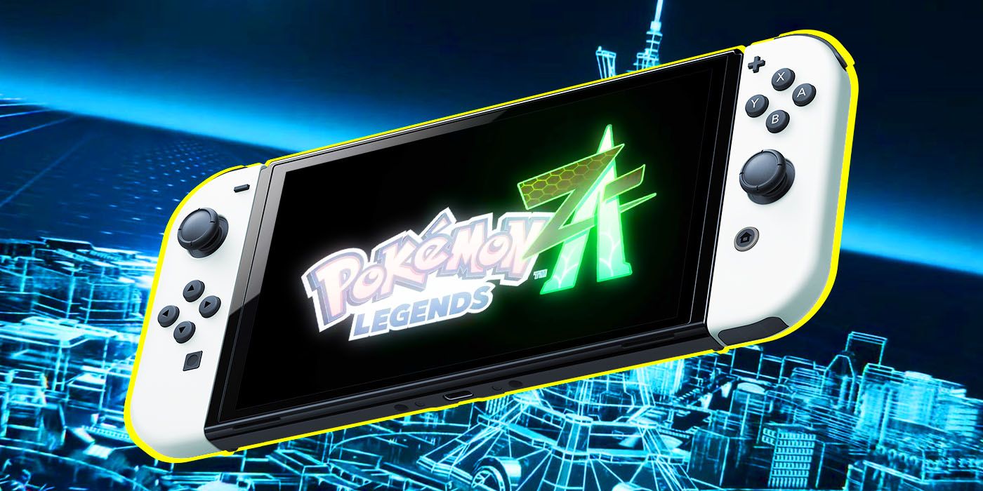 A custom collage of the Nintendo Switch with an ad for Pokemon Legends ZA on it.