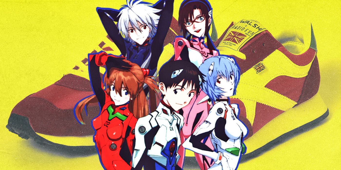 Rei, Asuka, Kaworu, Mari, and Shinji from Evangelion with red Walsh Eva shoe