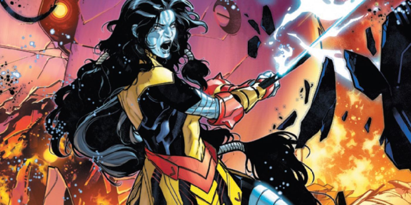 Rasputin wielding her sword on the cover of Rise of the Powers of X #2