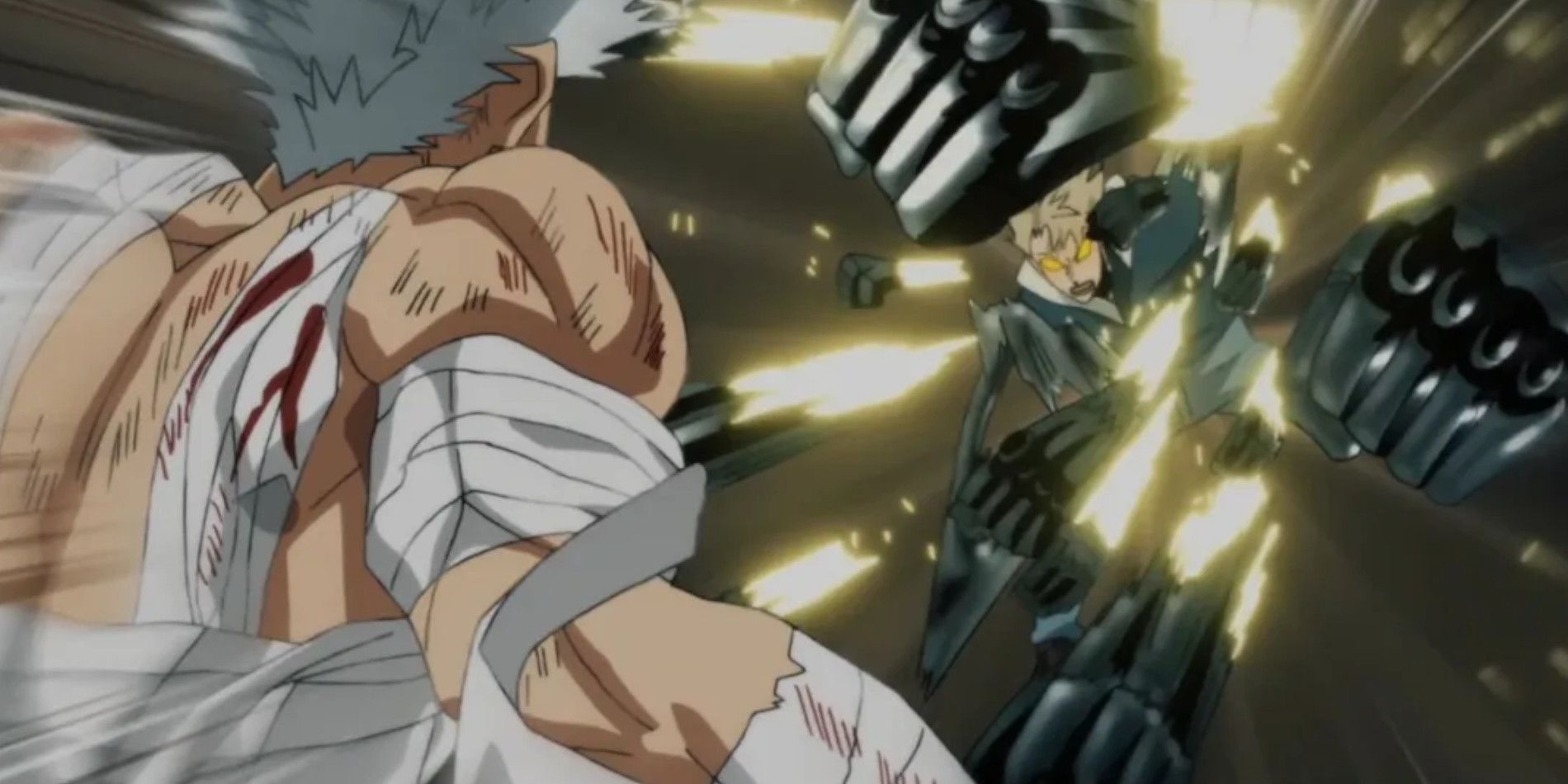 Genos using his machine gun punch in One Punch Man