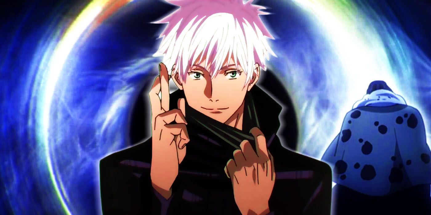 Satoru Gojo gestures with his fingers and activates his Domain Expansion in Jujutsu Kaisen