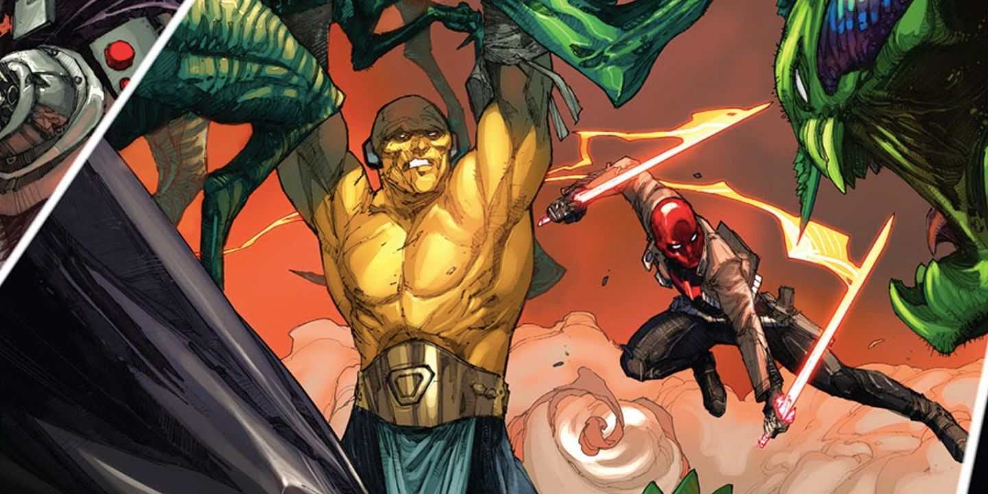 Jochi and Red Hood fighting side-by-side; from DC Comics