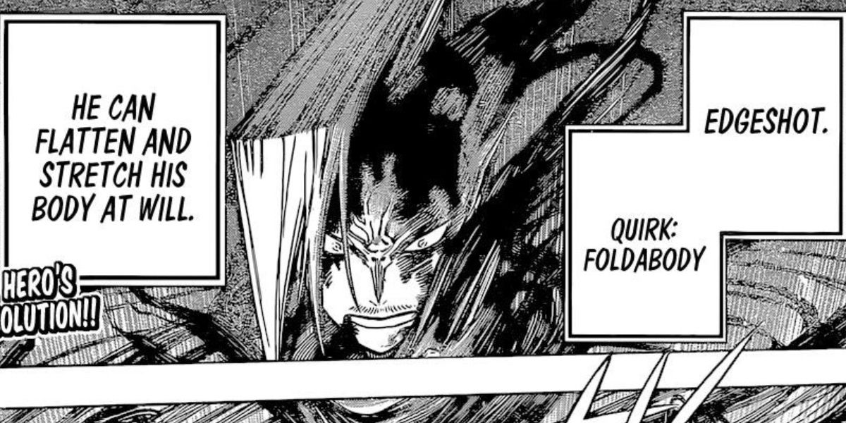 Edgeshot observa furiosamente cómo su Foldabody Quirk se representa en My Hero Academia Manga