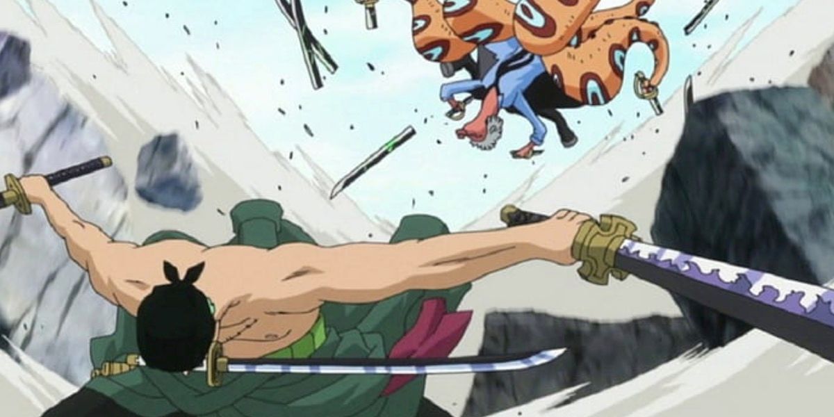 Zoro defeating Hyouzou with the Purgatory Onigiri