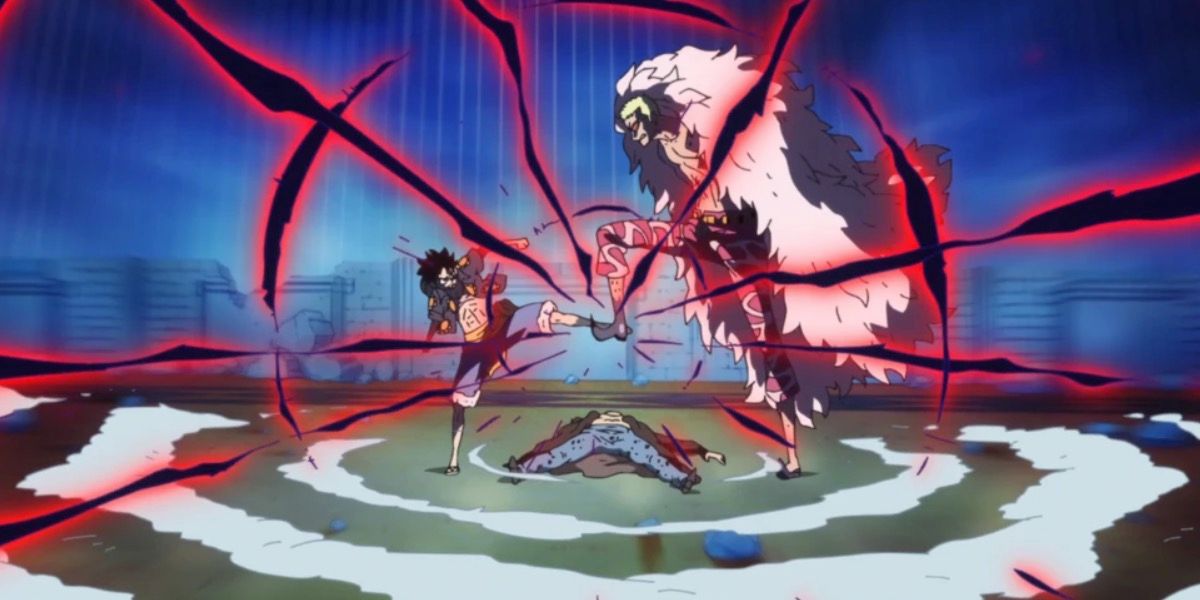 Luffy and Doflamingo clash with Conqueror's Haki
