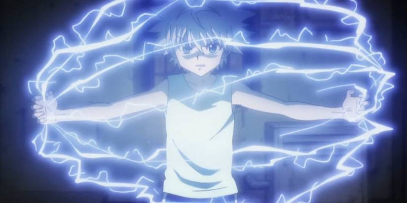 Killua generates electricity from both hands in the anime Hunter x Hunter