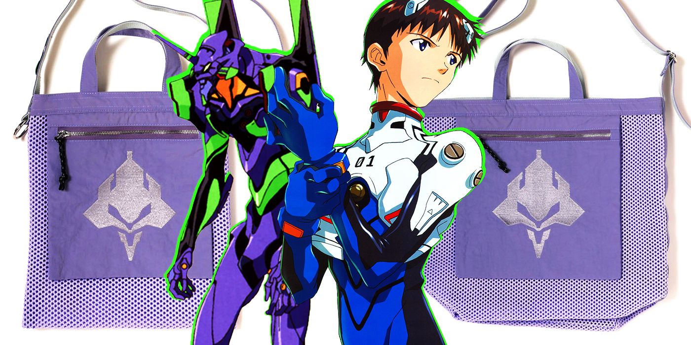Shinji and Eva-01 from Neon Genesis Evangelion with official tote bag merchandise