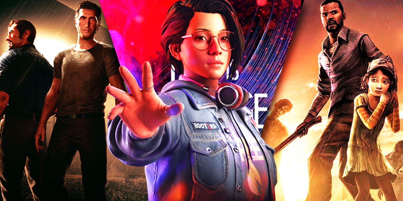 Split Images of A Way Out, Telltale The Walking Dead, and Life is Strange