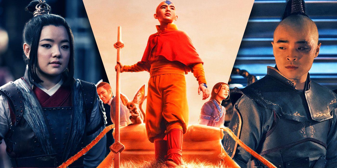 Split Images of Azula, Sokka, Aang, Katara, and Zuko on Avatar The Last Airbender Netflix
