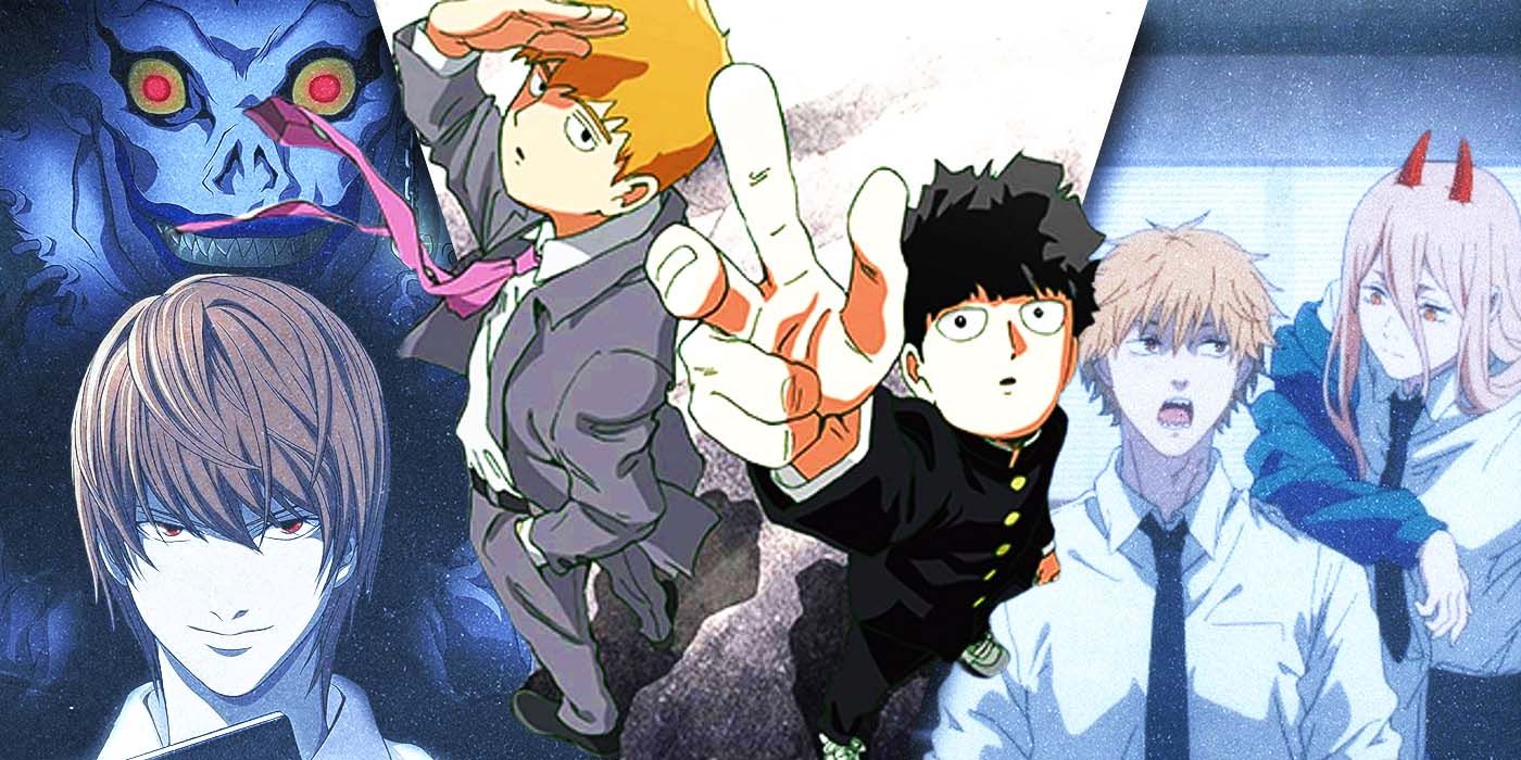 Split Images of Death Note, Mob Psycho 100, and Chainsawman
