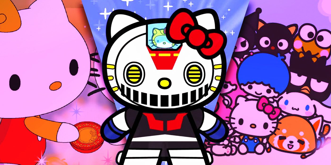 Split Images of Hello Kitty Ringo no Mori, Hello Kitty X Mazinger Z, and Hello Kitty and Friends