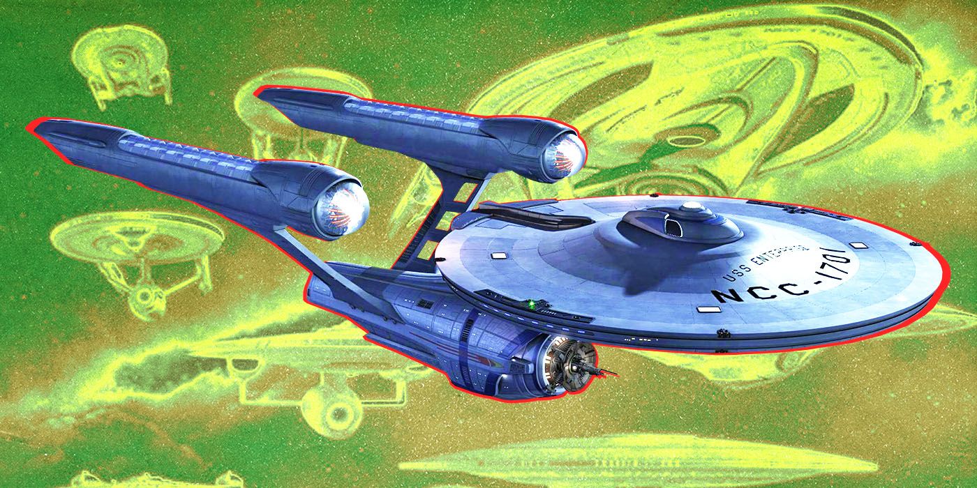 Star Trek Enterprise against a background of other Federation starships