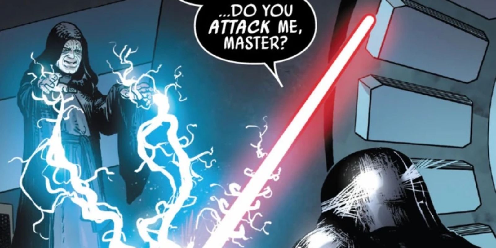 Star Wars Palpatine lanza Force Lightning sobre Darth Vader