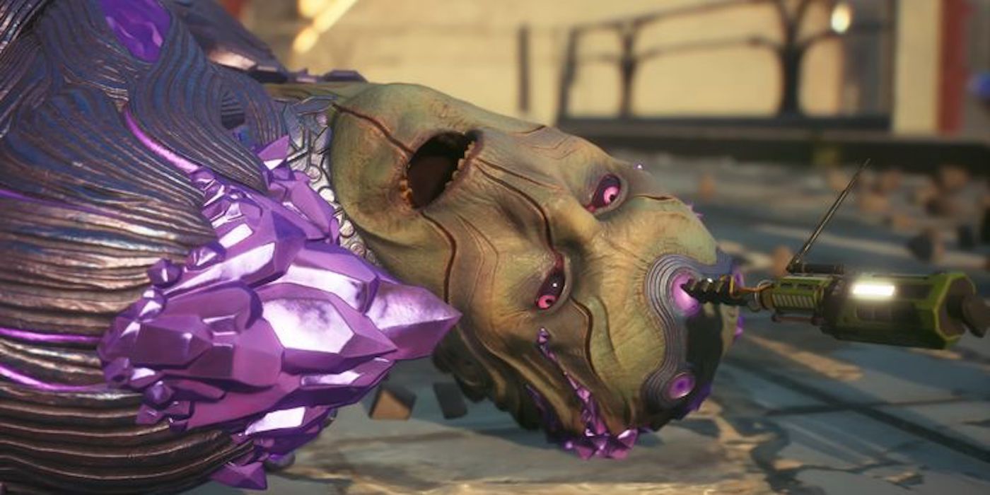 Brainiac is stabbed in the head in Suicide Squad: Kill the Justice League