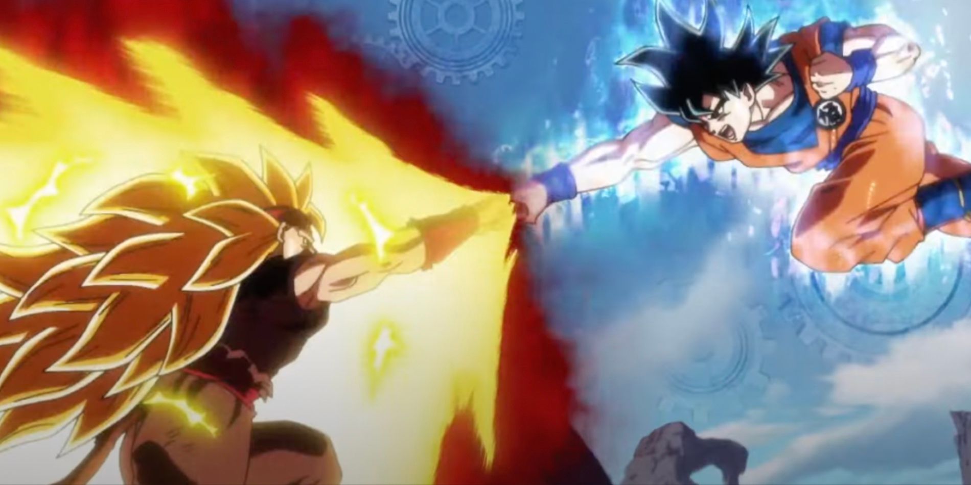 SS3 Xeno Bardock e Ultra Instinct Goku dão um soco em Super Dragon Ball Heroes.