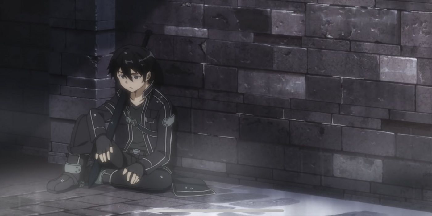Kirito sentado desde a primeira abertura de Sword Art Online.