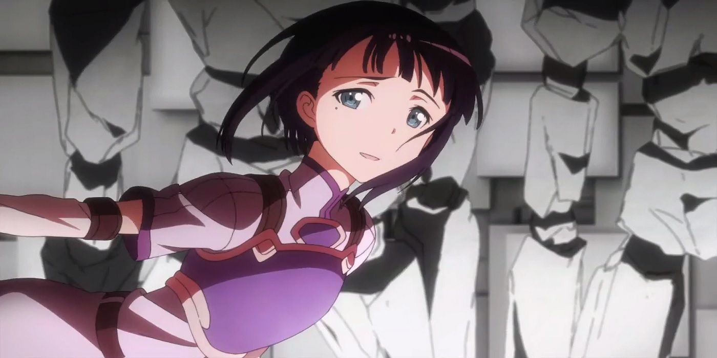 Sachi smiling sadly as she falls to her death in Sword Art Online