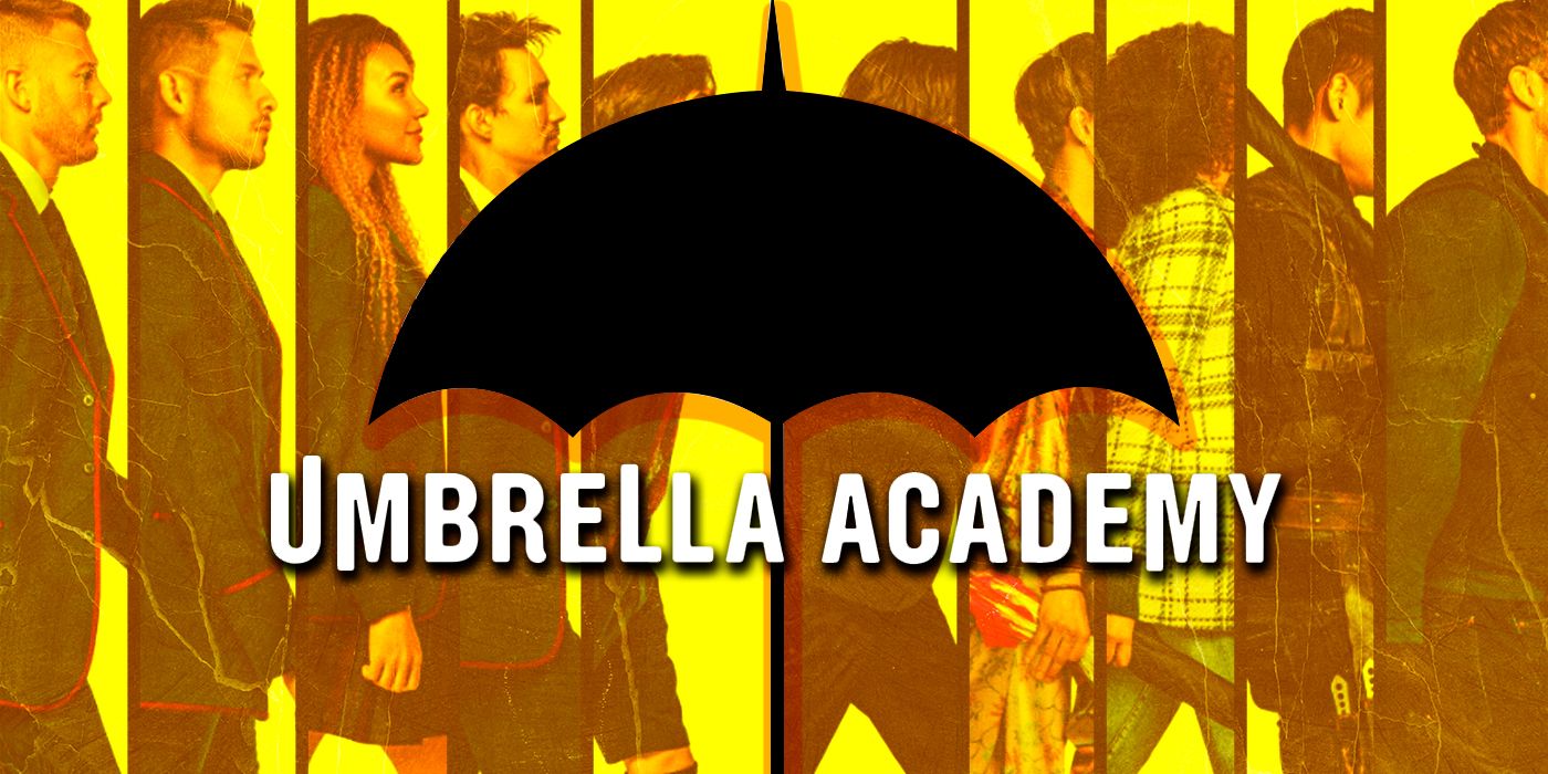 The Umbrella Academy logo in front of Season 4's character posters.
