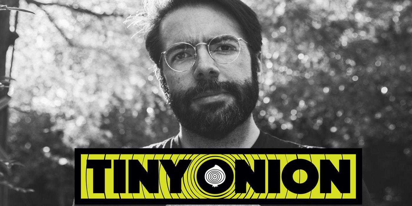 James Tynion IV with the logo for Tiny Onion