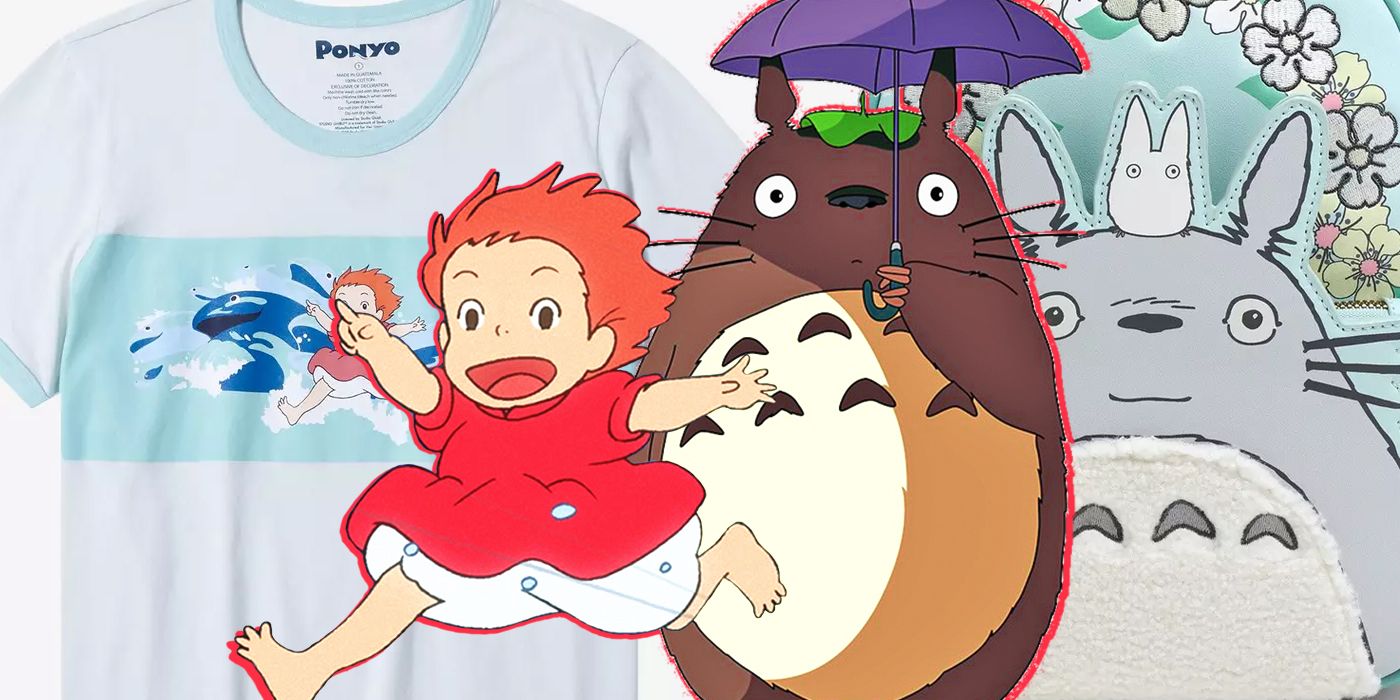 Studio Ghibli's Totoro and Ponyo anime characters with Hot Topic clothing merch