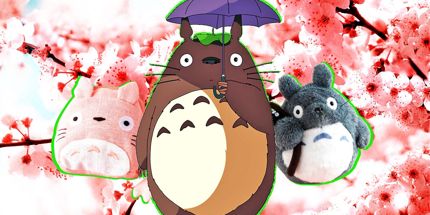 Totoro from My Neighbour Totoro with cherry blossoms and sakura-themed merch
