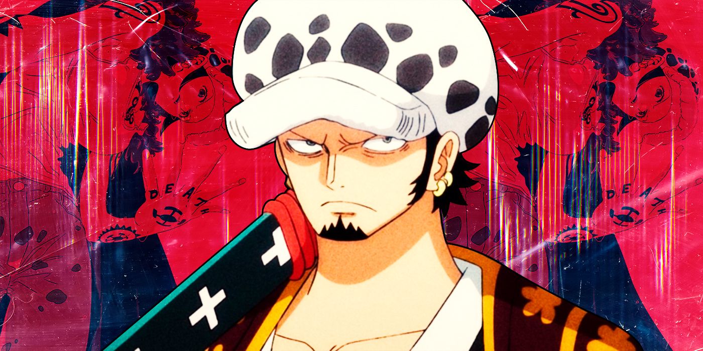Custom Image of Trafalgar Law looking series and his Female version in the background from One Piece.