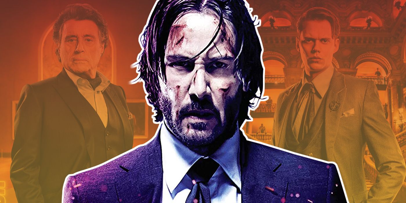 John Wick with characters from Chapter 4 in the background