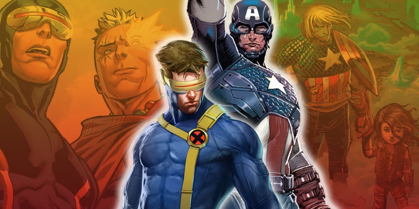 Captain America and Cyclops with Cable and Ian Rogers in the background