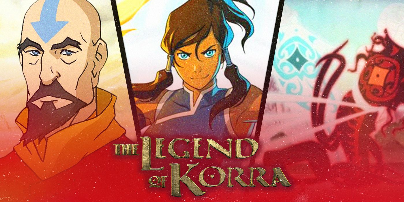 Tenzin, Korra, Raava and Vaatu from The Legend of Korra.