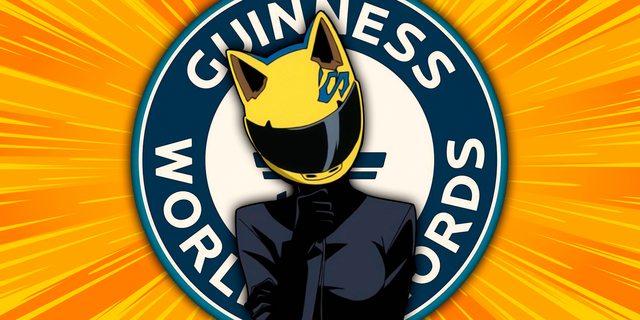 Celty Sturlson from Durarara!! with Guinness World Records logo