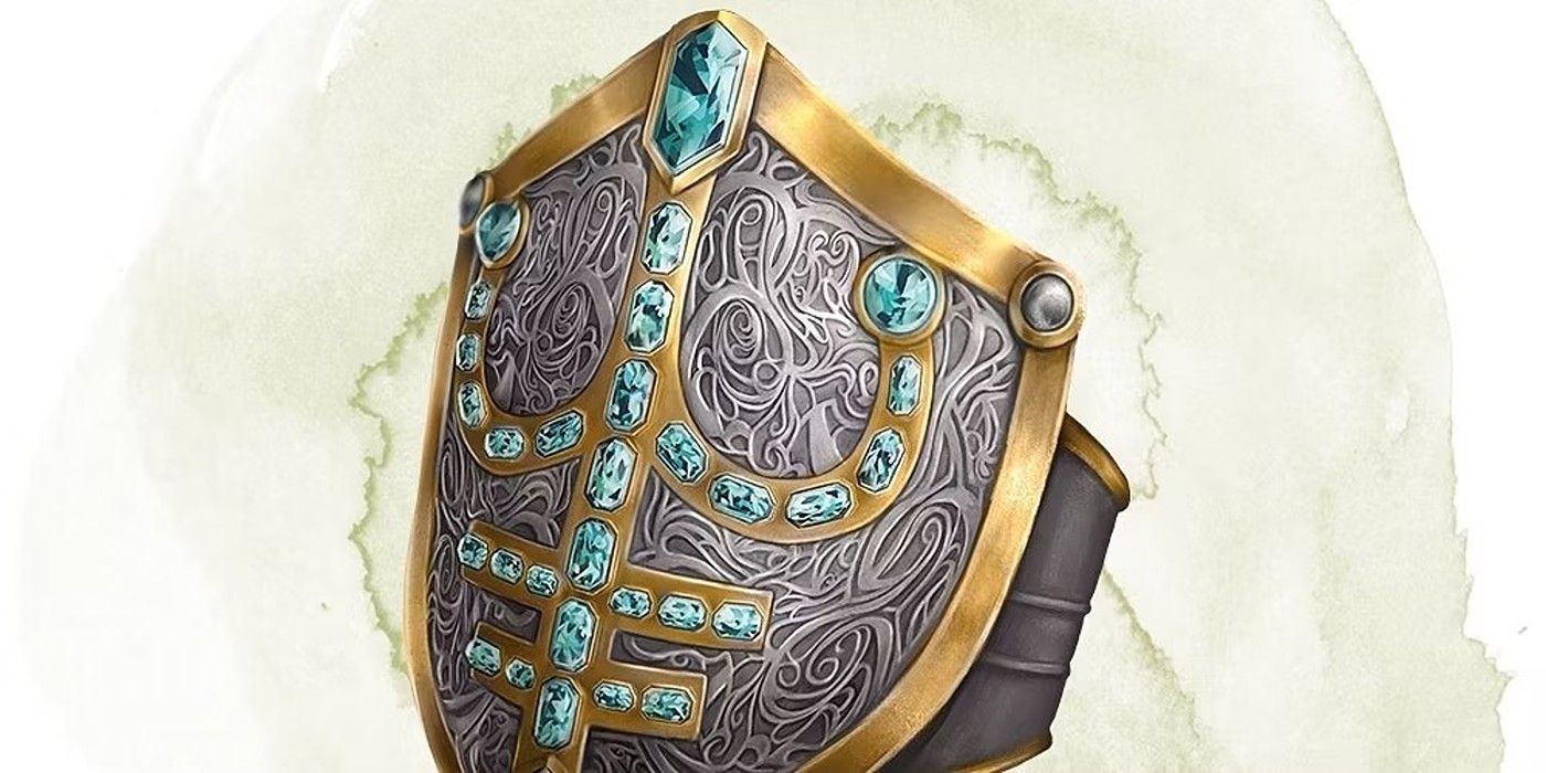 a ring of protection has a shield and fancy patterns on it