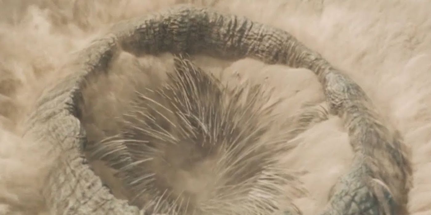 um verme da areia emerge do deserto em Duna