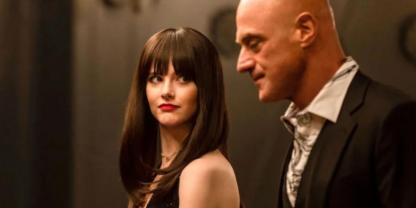 Ainsley Seiger as Jet Slootmaekers looks at Christopher Meloni as Elliot Stabler on Law & Order_ Organized Crime