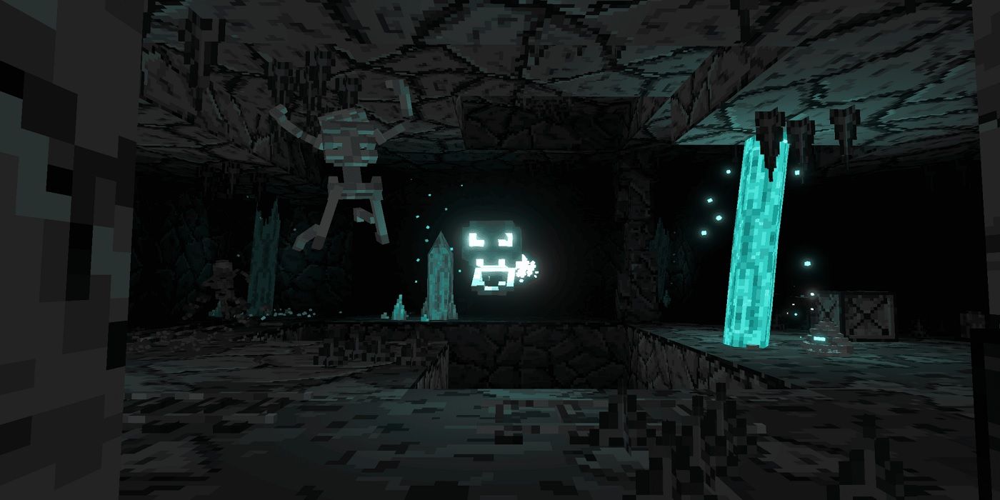 A skeleton jumping at the player in Ancient Dungeons.