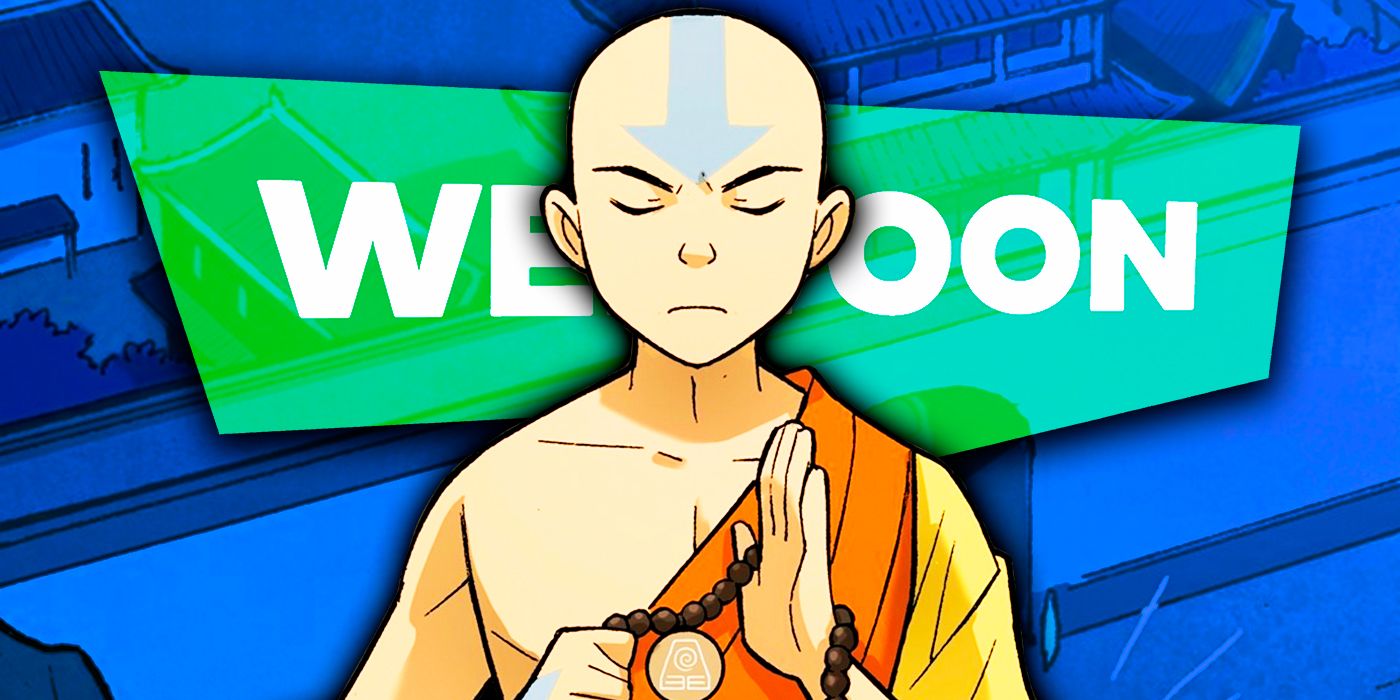 Aang meditating from Avatar: The Last Airbender with Webtoon logo behind
