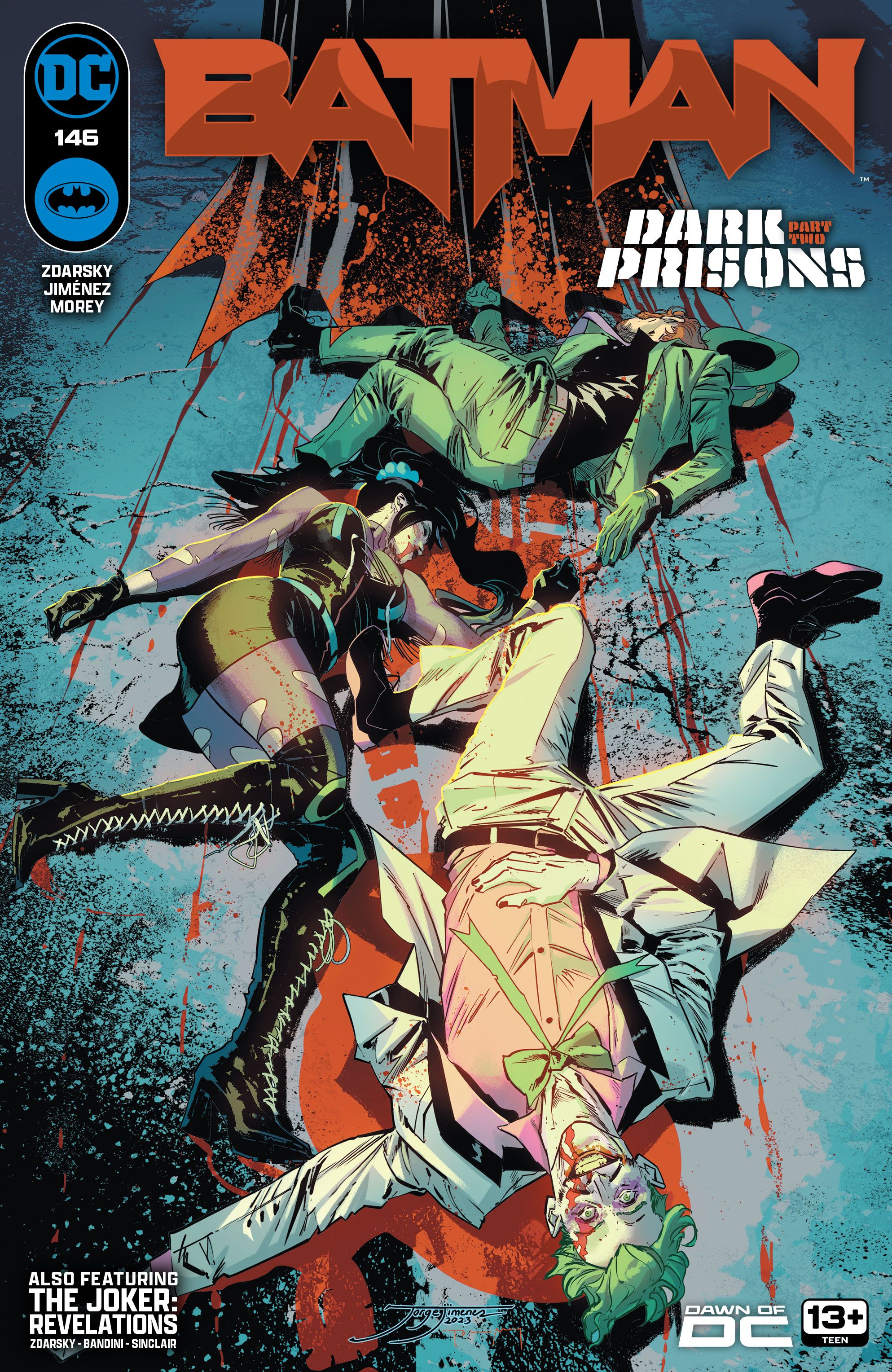 Batman #146 Cover showing Batman standing over Riddler, Punchline and Joker on the ground.