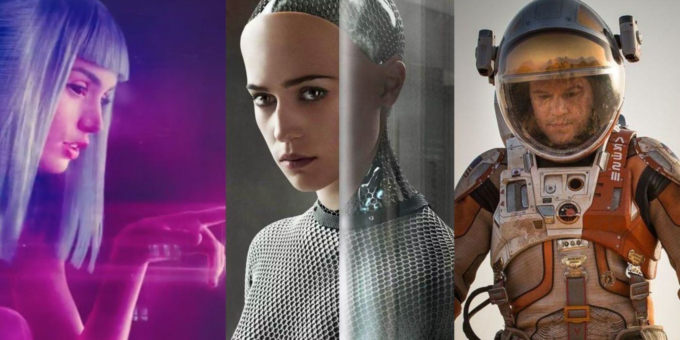 A split image of Blade Runner 2049, Ex Machina, and The Martian