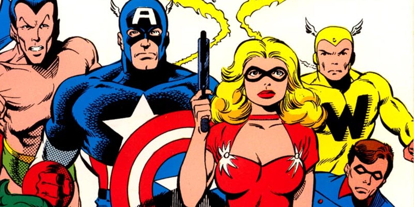 Blonde Phantom with other Marvel superheroes