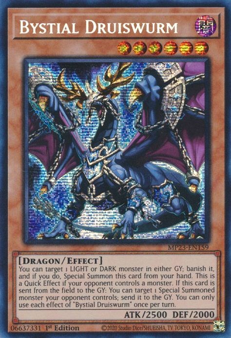 Yu-Gi-Oh monster card Bystial Druiswurm roaring.