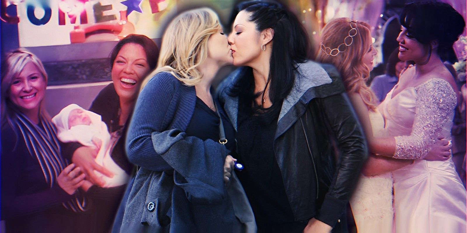 Callie and Arizona kissing in Grey’s Anatomy with stills of them and Sofia and their first dance.