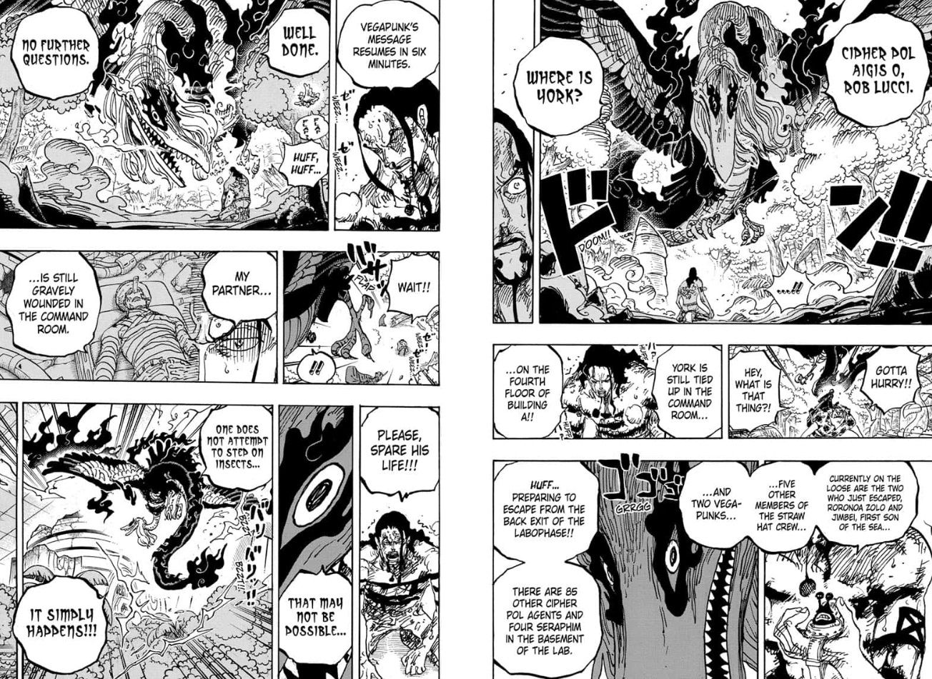 One Piece Chapter 1111 shows marcus mars and rob lucci talking